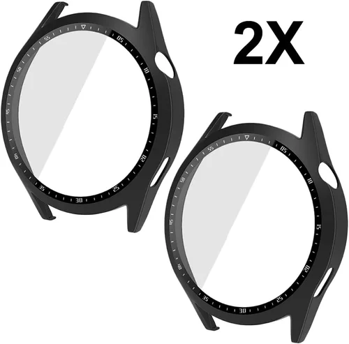 Vista 5 de [Paquete de 2] Funda con protector de pantalla de vidrio templado compatible con Huawei Watch GT3 de 1.812 pulgadas, dureza 9H de 360°, funda