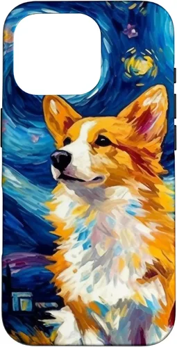Vista 20 de Carcasa para iPhone 16 Welsh Corgi Dog Starry Night Van Gogh Welsh Corgi