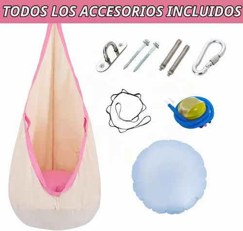 Vista 6 de YAERSI Silla de hamaca infantil de algodón con cojín inflable de PVC para uso en interiores y exteriores Beige