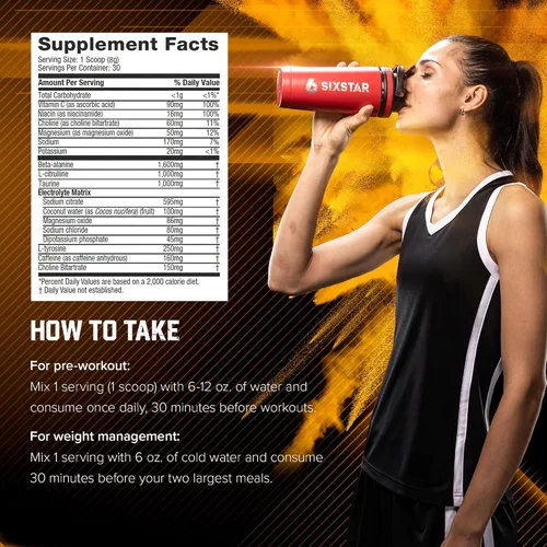 Vista 6 de Six Star Explosión preentrenamiento, melocotón y mango (30 porciones) - Suplemento energético en polvo para preentrenamiento para hombres y mujeres