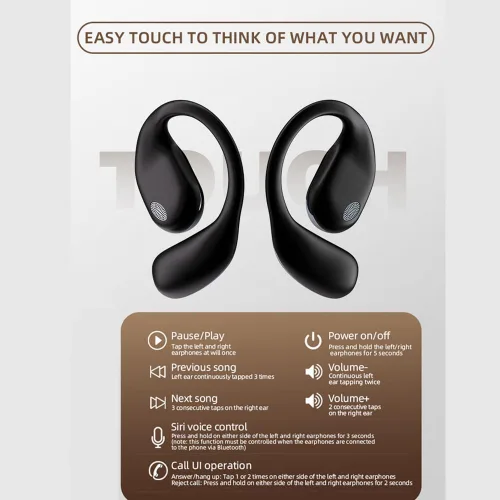 Vista 3 de Auriculares con clip de oreja abierta, auriculares inalámbricos de conducción de aire, Bluetooth 5.3, micrófono integrado, reducción de ruido