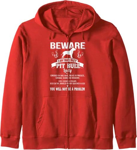 Vista 8 de Beware Crazy Pit Bull Dog Lady Funny Puppy Lover Zip Hoodie Negro