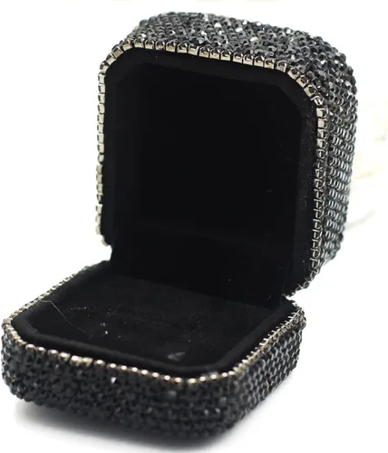 Vista 2 de Caja de anillos de cristal de lujo para aretes, caja de almacenamiento de joyería, caja de regalo para anillo de propuesta, ceremonia, boda, Negro