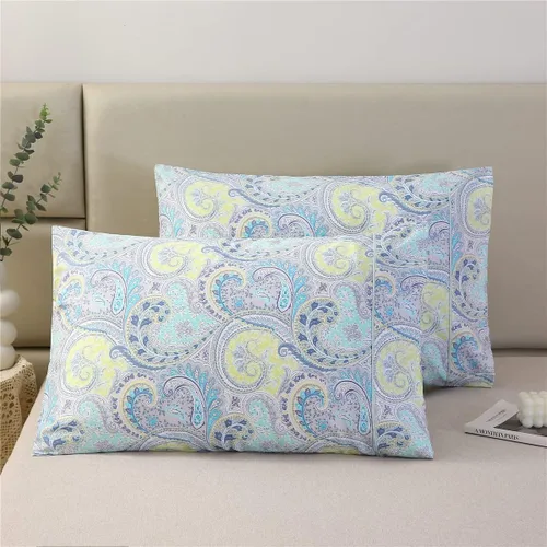 Vista 22 de URBONUR Fundas de almohada 100% algodón tamaño estándar, paquete de 2 fundas de almohada estándar con estampado floral azul, cierre de sobre súper