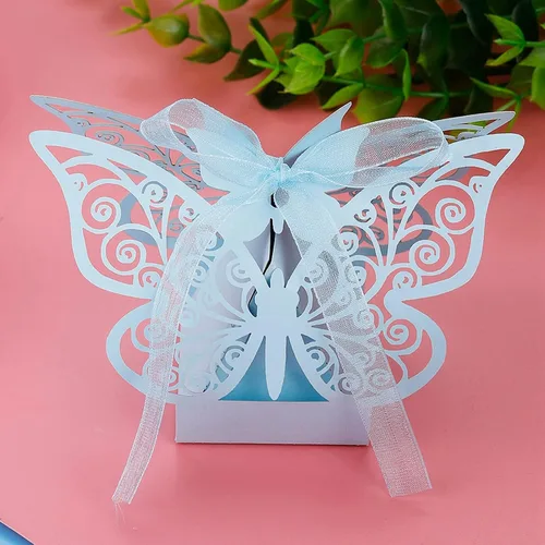 Vista 8 de Ejoyous Cajas de dulces de boda, 100 cajas de chocolate de azúcar para recuerdos de boda, caja delicada caja de regalo para bodas, cumpleaños Azul