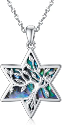 Vista 80 de ONEFINITY Collar de plata de ley 925 con diseño de árbol de la vida con colgante de nudo celta de concha de abulón para mujer