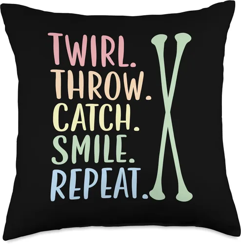 Vista 4 de Majorette Gymnastic Dancing Baton Twirl Catch. Smile. Repeat. Baton - Almohada giratoria, 16 x 16 pulgadas, multicolor