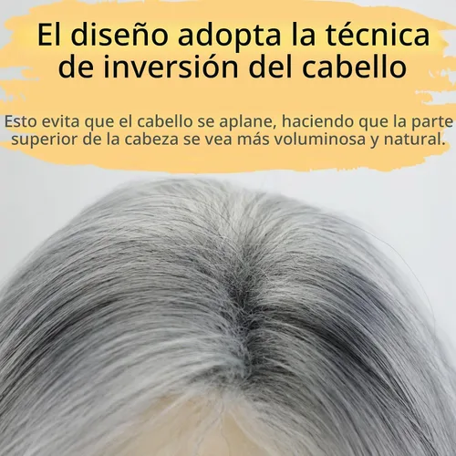 Vista 8 de Fencca Pelucas de color gris plateado para mujeres blancas, peluca ondulada en capas, peluca de sal y pimienta de longitud media con reflejos