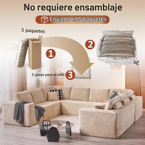 Vista 6 de ovios Sofá seccional en forma de nube para sala de estar, sofá modular de terciopelo mullido, sin necesidad de montaje, juego de sofás grandes