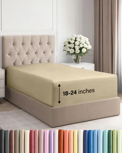 Vista 118 de Sábana bajera ajustable extra profunda Twin XL – Sábana bajera individual de lujo de hotel solamente – Se adapta fácilmente a colchones de 18 a 24