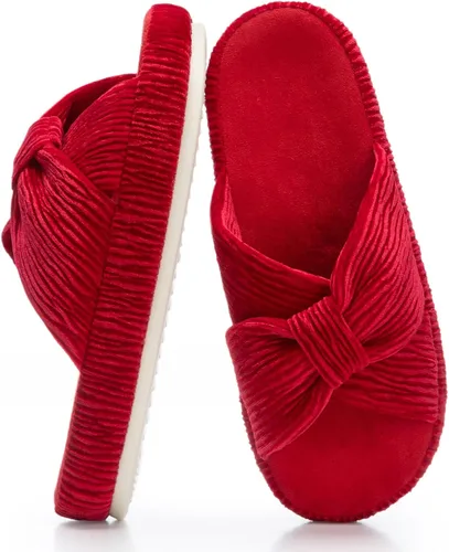 Vista 20 de Chantomoo - Pantuflas para mujer de espuma viscoelástica para la casa con cordón, lazo y tiras cruzadas, zapatos de cama cómodos y de moda