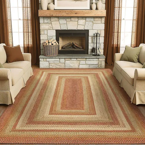Vista 87 de Homespice Apple Pie - Alfombra ovalada roja de 2 x 3 pies, alfombra de cocina trenzada para decoración primitiva y rústica, reversible, yute sin