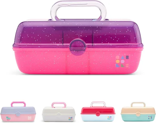 Vista 16 de Caboodles Pretty in Petite - Caja de maquillaje de dos tonos rosa sobre lavanda, caja organizadora de plástico duro, 2 bandejas giratorias, espejo