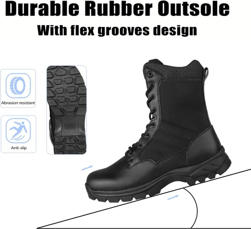 Vista 6 de Botas tácticas militares ligeras para hombres, duraderas YKK con cremallera lateral para policía, ejército, combate, selva, transpirables, cómodas