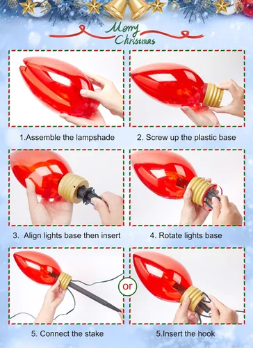 Vista 6 de Luces de cadena navideñas súper jumbo de 11 pies con 5 LED o luces marcadoras de sendero, decoraciones navideñas para exteriores - luces colgantes