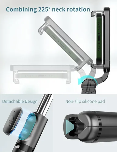 Vista 5 de Trípode para teléfono de 39.7 pulgadas con luz, trípode para selfie stick con control remoto inalámbrico desmontable, 4 en 1 extensible portátil