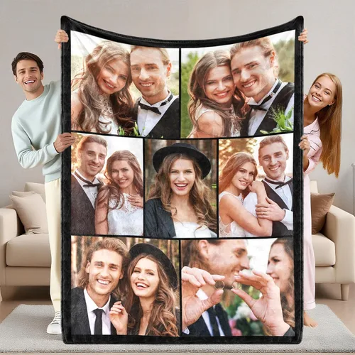Vista 21 de ShineSand envía al día siguiente, cobija personalizada con texto de foto - impresa en EE. UU., cobijas con fotos personalizadas, regalos de Navidad
