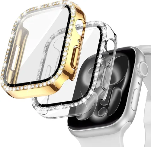 Vista 23 de Goton - Pack de 2 Fundas Bling para Apple Watch con Protector de Pantalla 40mm SE 3/2/1, Series 6/5/4, Funda con Purpurina para Mujer con Diamantes