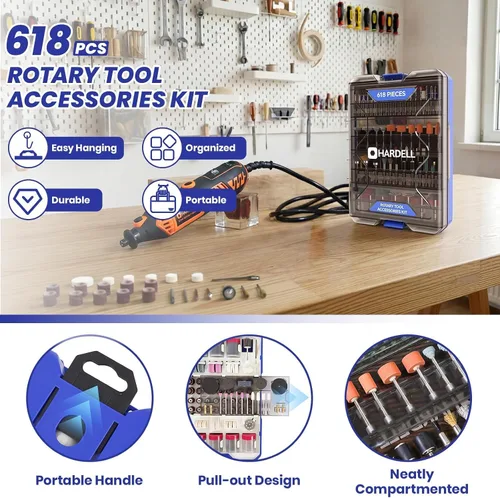Vista 9 de HARDELL 618PCS Kit de accesorios de herramientas rotativas para arena/pulido/grabado/corte