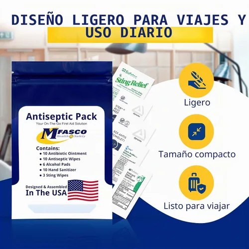 Vista 6 de Kit de primeros auxilios Recarga Productos antisépticos BZK, Antiseptic Wipes, Sting Relief, Wound Ointment Essential First Aid Supplies