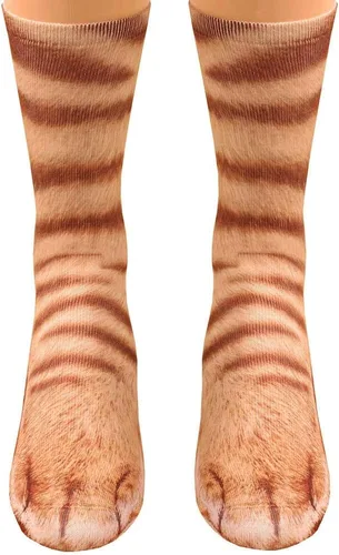 Vista 2 de Calcetines de patas de animales, loco diseño en 3D de patas de gatos, perros y tigres. Divertido regalo navideño para mujer u hombre adultos