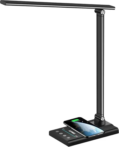 Vista 9 de AFROG - Lámpara de escritorio LED multifuncional de 5ª generación con cargador inalámbrico de carga rápida de 10 W, puerto de carga USB, 1800 lux
