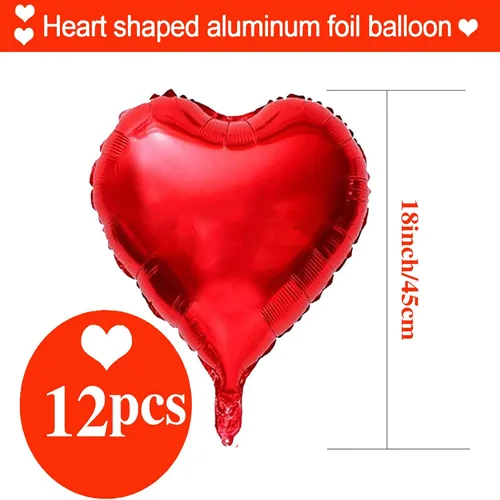 Vista 2 de 12 globos de aluminio con forma de corazón rojo, globos de 18 pulgadas, decoraciones de papel de aluminio adecuados para fiestas de cumpleaños
