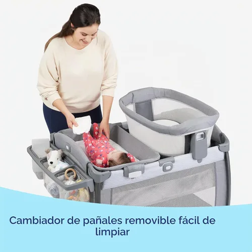 Vista 5 de Graco Pack ’n Play Sit ’N Grow Playard, Cuna portátil para bebé, Asiento ajustable, Almacenamiento incorporado