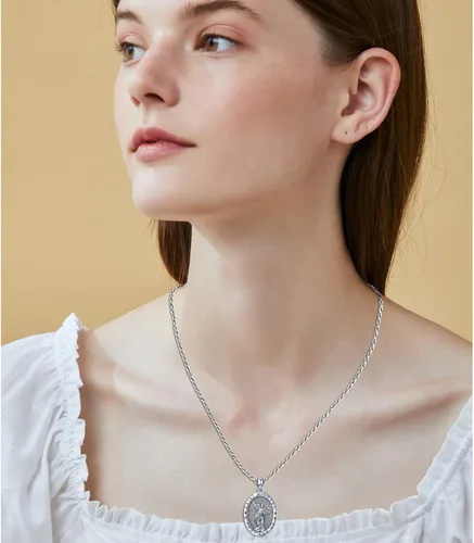 Vista 4 de Friggem Collar con colgante de plata de ley 925 de San MiguelSan CristópaloCruz de JesúsSan Benito para hombres, niños y mujeres, el arcángel, nos