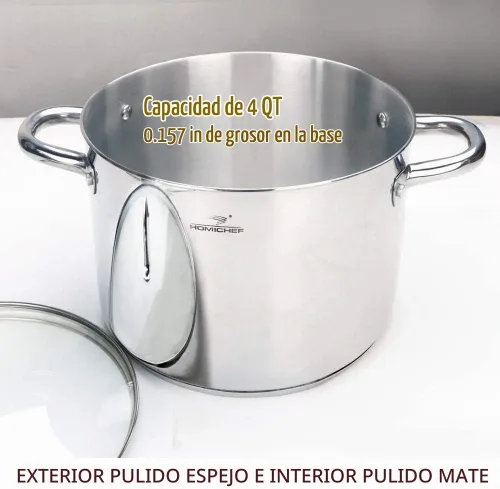 Vista 2 de HOMICHEF Olla pequeña de stock de 4 cuartos de galón de acero inoxidable sin níquel - Olla pequeña de stock de 4 cuartos con tapa de vidrio - Olla