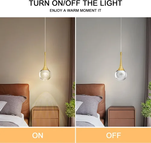 Vista 7 de CHYING Lámpara colgante dorada de cristal LED Iluminación colgante de medusa lágrima luces colgantes mini luces colgantes para isla de cocina, baño