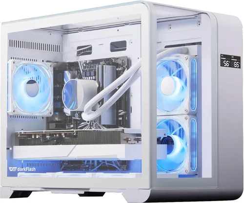 Vista 10 de darkFlash Chasis PC ATX de Torre Media con Pantalla, Tres Lados de Vidrio, Chasis de PC Gaming Dual Curvo de Vista Completa, 4 Ventiladores ARGB PWM