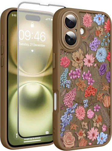 Vista 72 de Magnético para iPhone 13 con protector de pantalla [Compatible con MagSafe] Diseño de patrón floral de flores bonitas, funda delgada a prueba