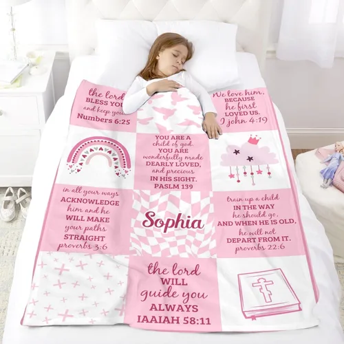 Vista 2 de Artsadd Regalos cristianos para niña, mantas personalizadas con nombre – Am a Child of God – Manta personalizada inspiradora para cumpleaños