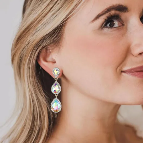 Vista 86 de EleQueen Pendientes de cristal austriaco en tono dorado para mujer, forma de pera de 2.5 pulgadas, color esmeralda