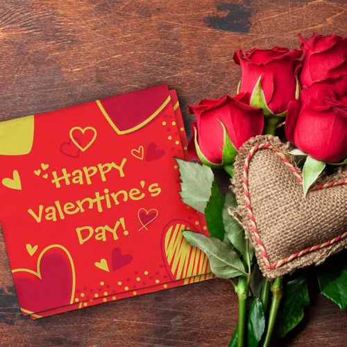 Vista 6 de Suministros para fiesta del día de San Valentín, platos de papel desechables con corazón rojo, servilletas para el día de San Valentín, compromisos