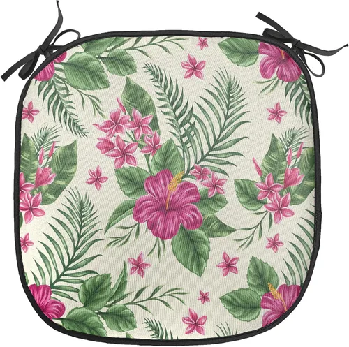 Vista 232 de Ambesonne Cojín de asiento para silla de flores, detalles florales con hojas y remolinos, estampado artístico romántico y vívido y vibrante