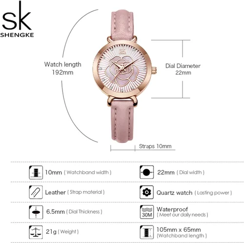 Vista 2 de SHENGKE Reloj de cuero para mujer reloj de lujo para mujer resistente al agua para mujer