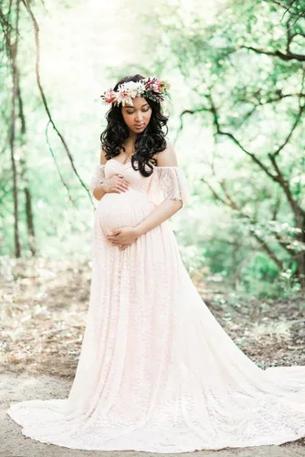 Vista 5 de Sicily Vestido de maternidad largo con hombros descubiertos de encaje para mujer Plus fotografía