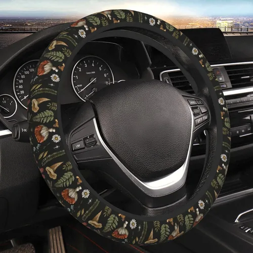 Vista 6 de Funda para volante de plantas de helecho de brujería retro de hongos para mujeres, hombres y niñas, accesorios de automóvil, decoración 1