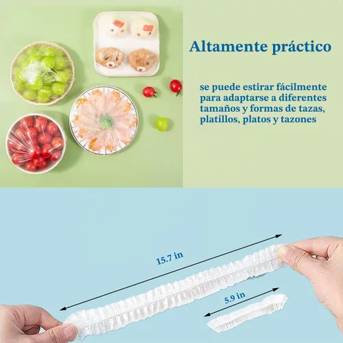 Vista 4 de 200 piezas de fundas elásticas reutilizables para cuencos, cubiertas de plástico para alimentos con bordes elásticos, tapas de cuenco estirables