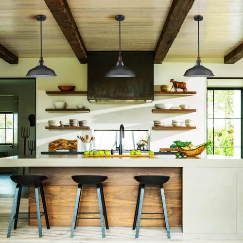 Vista 8 de CLAXY - Lámpara colgante negra para granja, barra colgante de granero Dimmable E26 Indoor Kitchen Hanging Pendant Light Fixture-15.3" Diameter