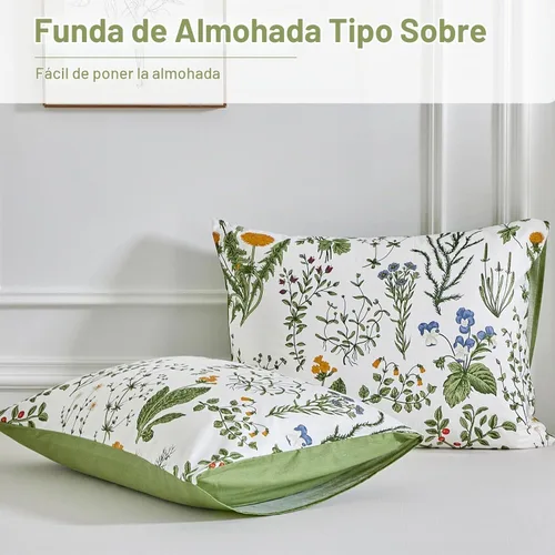 Vista 6 de Lekesky - Juego de funda de edredón de algodón tamaño queen, 100% algodón reversible con estampado floral verde, juego de funda de edredón con 01