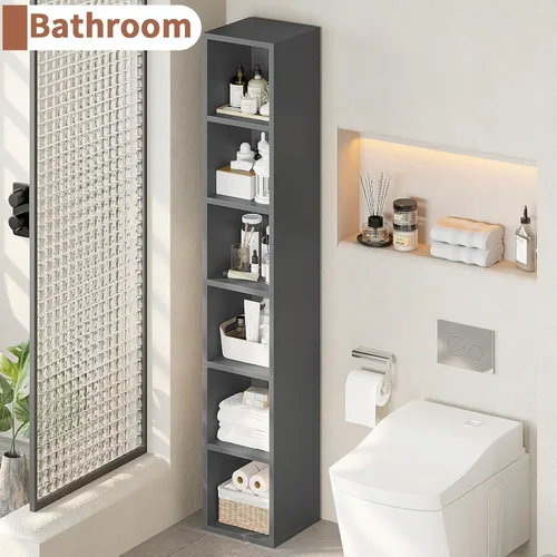 Vista 8 de ALISENED Estantería estrecha de 6 niveles de 70.8 pulgadas de alto, estantería de esquina de madera con 6 estantes, organizador de almacenamiento