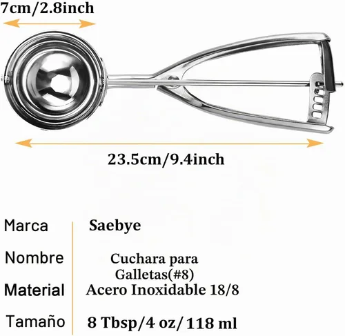 Vista 2 de Saebye Cuchara de 4 onzas, cuchara para galletas #8, cuchara grande para helado con gatillo, cuchara para porciones, cuchara para magdalenas