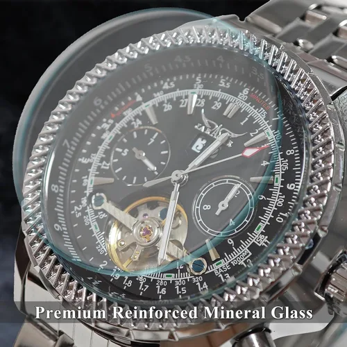 Vista 3 de Gute Reloj mecánico automático de acero inoxidable impermeable para hombre, reloj de pulsera de lujo de cara grande multifuncional Tourbillon