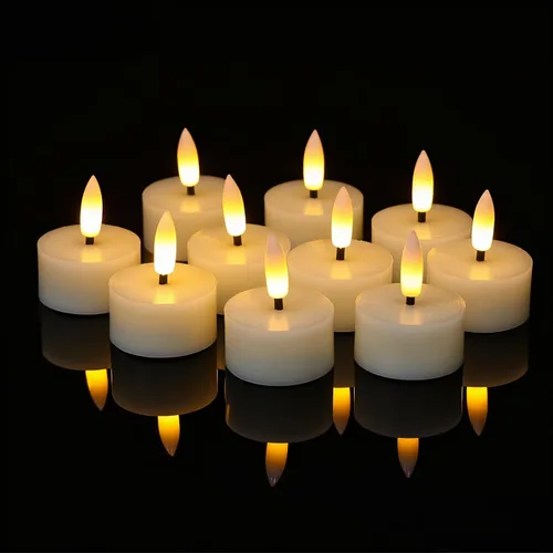 Vista 13 de GenSwin 12 velas de té recargables con base de carga y temporizador remoto, velas LED sin llama, funciona con pilas, para Halloween, otoño, mesa