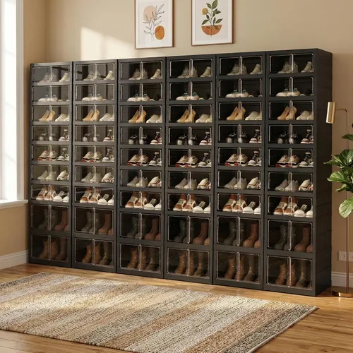 Vista 29 de Organizador de Zapatos Plegable Caja de Almacenamiento, Estante de Zapatos Plegable Portátil Extra Grande para Closet, Caja de Almacenamiento