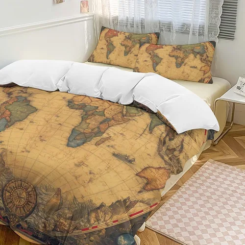 Vista 19 de World - Juego de funda de edredón tamaño matrimonial, juego de funda de edredón supersuave de artes visuales, juego de ropa de cama de microfibra