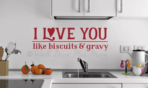 Vista 7 de Calcomanía para decoración de pared con texto en inglés "I Love You Like Biscuits Salsa Palabras de vinilo Lettering San Valentín